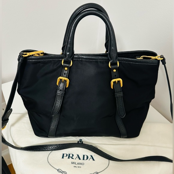 PRADA Tessuto Vitello Daino Nylon Tote Shoulder Bag Black |AUTHENTIC! - Picture 11 of 13